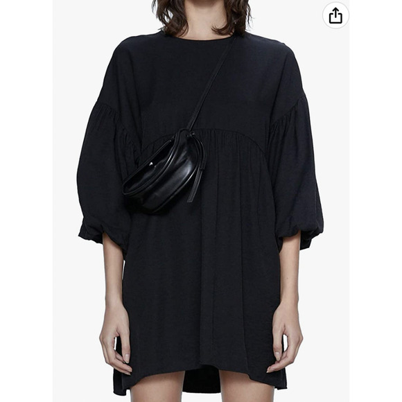 Zara Voluminous Dress Womens S Small Black Puff Mid Sleeves Loose Fit Stretch - Picture 1 of 13